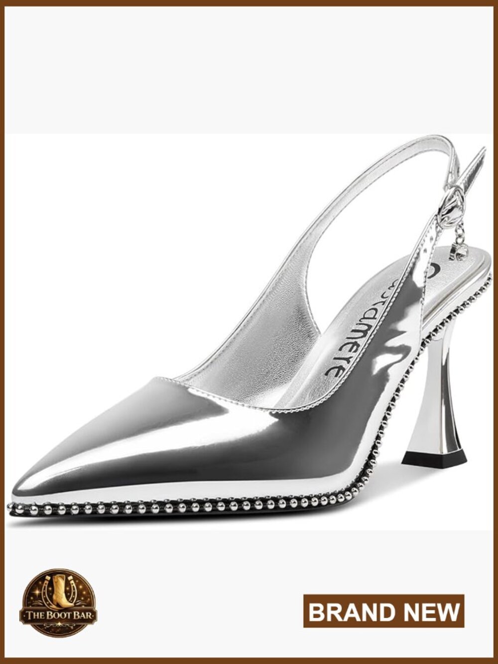 Slingback Kitten Heel Pumps 3.5 Inch Chunky Heel Beaded Dress Shoes